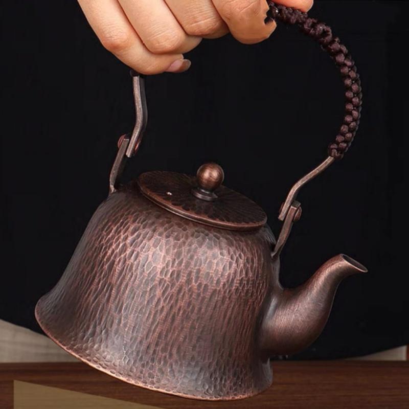 Vintage Měděná Konvička na Kávu, Vzor Pleteniny s Texturou Stromu, Přenosná, Pro Vaření, 350ml Varná Konvice na Vodu, Čajové Nádobí, Ručně Vyráběná Čajová Konvička, Nápojové Nádobí
