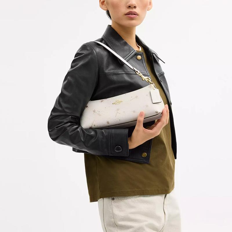 Coach Charlotte 25 Star Print Zipper Closure Coated Canvas And Leather Shoulder Bag Medium Women Shoulder Bag White CCL41-IMCAH