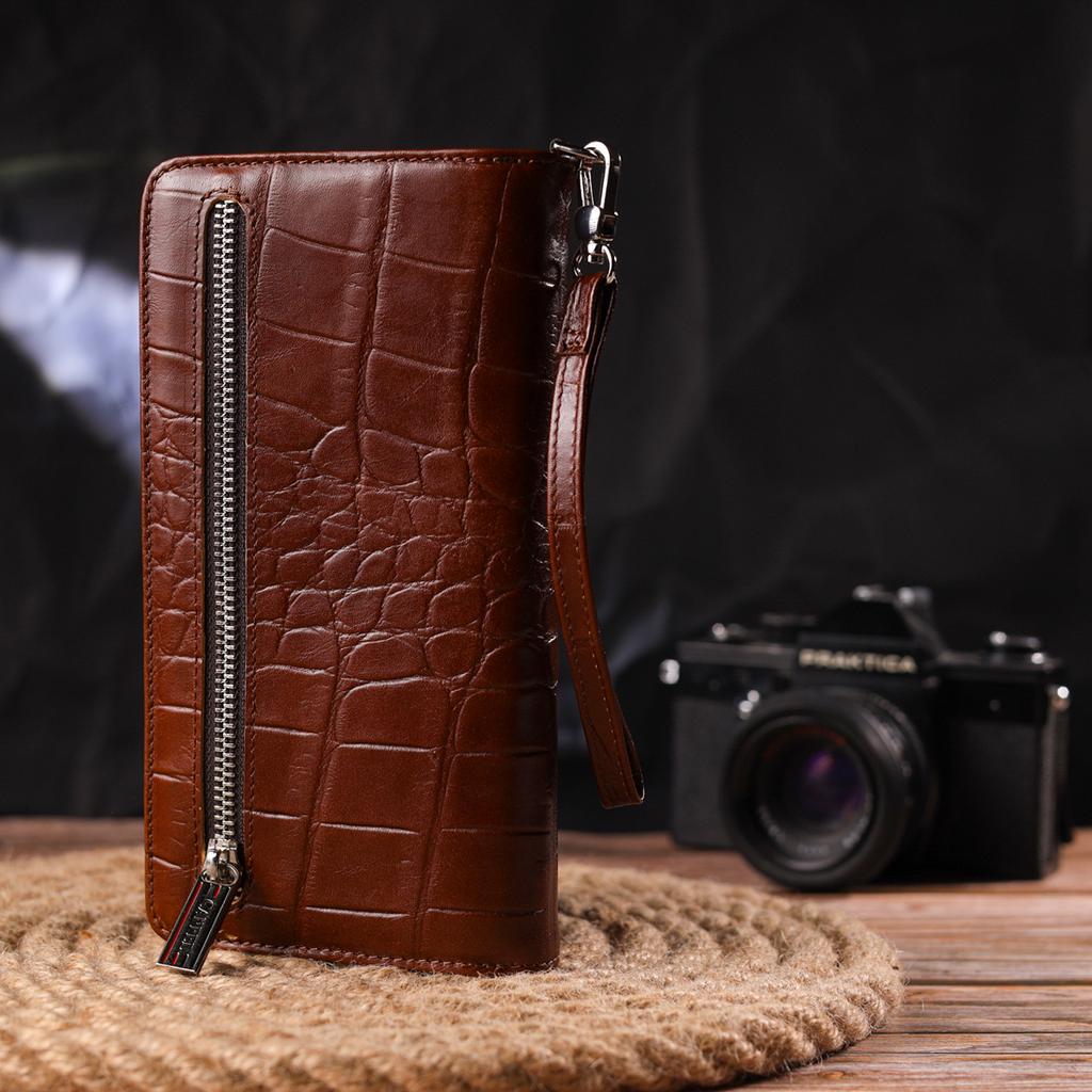 Practical Women's Wallet Made of Genuine Textured Leather CANPELLINI Wallet 21544 Brown