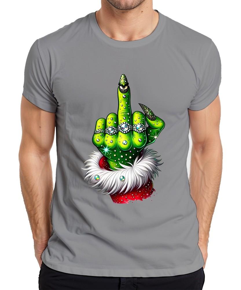 Grinch Middle Finger Christmas Cheeky Gift Glitter Unisexs Tshirt