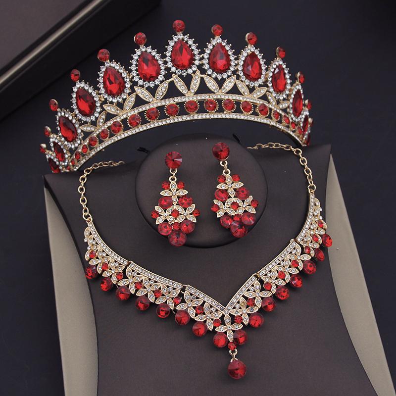 Baroque Blue Crystal Bridal Jewelry Sets for Women Tiaras Crown Earrings Necklace Sets Bride Wedding Dress Dubai Jewelry Set