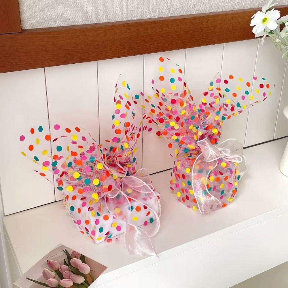 New Design Colorful Polka Dot Tulle Fabric Sheer Lightweight Mesh Fabric Soft Polyester Bouquet Wrapping Paper For Flowers