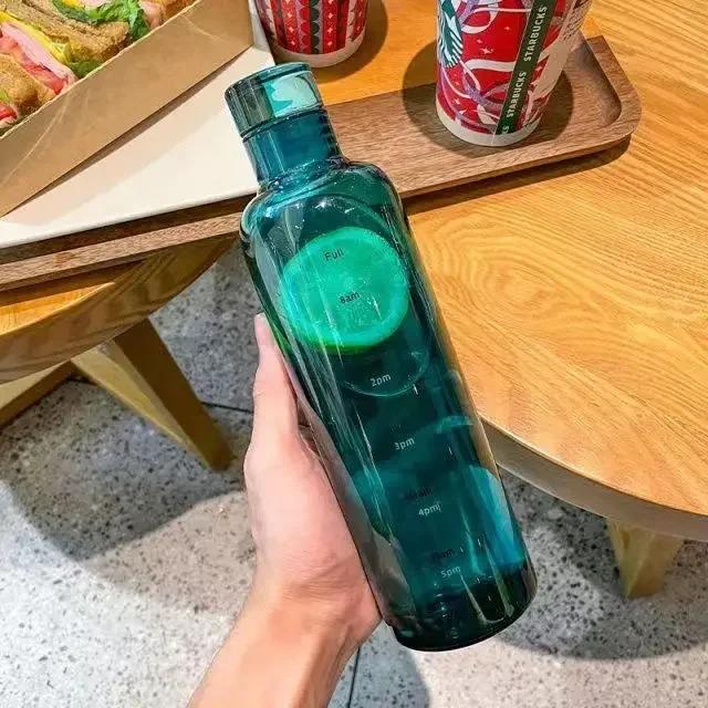 1pc Plastic Water Bottle with Time Scale Transparent Large Capacity Leakproof Drop-Resistant Drink Cup for Outdoor Sport Travel
