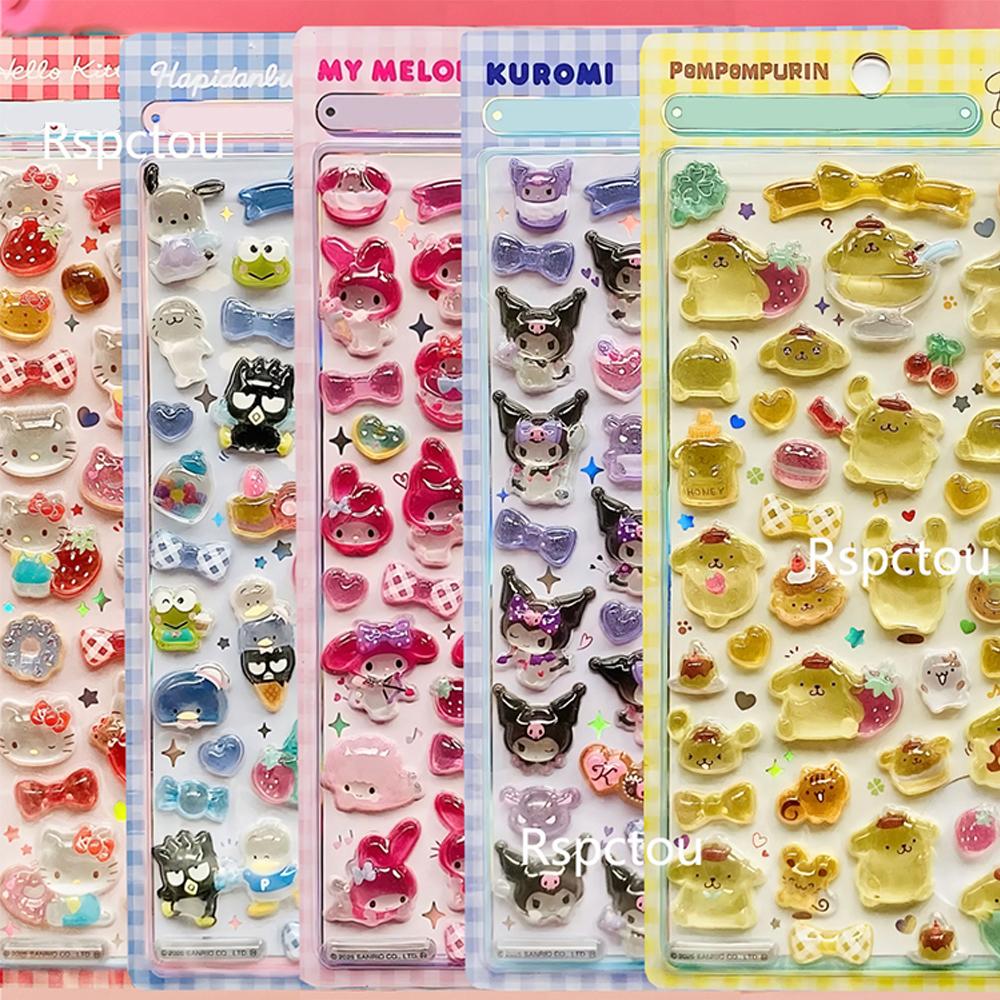 Cute Sanrio 3D Relief Stickers Aesthetic Kuromi Cinnamoroll My Melody Jelly Sticker Kawaii Decoration Bubble Decals Toys Gifts