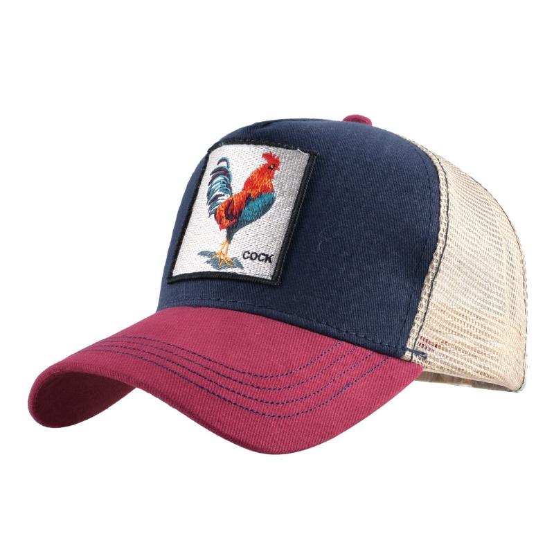Vintage Pure Cotton Embroidered Animal Baseball Cap, Mesh Cap, Duckbill Cap, Truck Driver Hat, Chicken