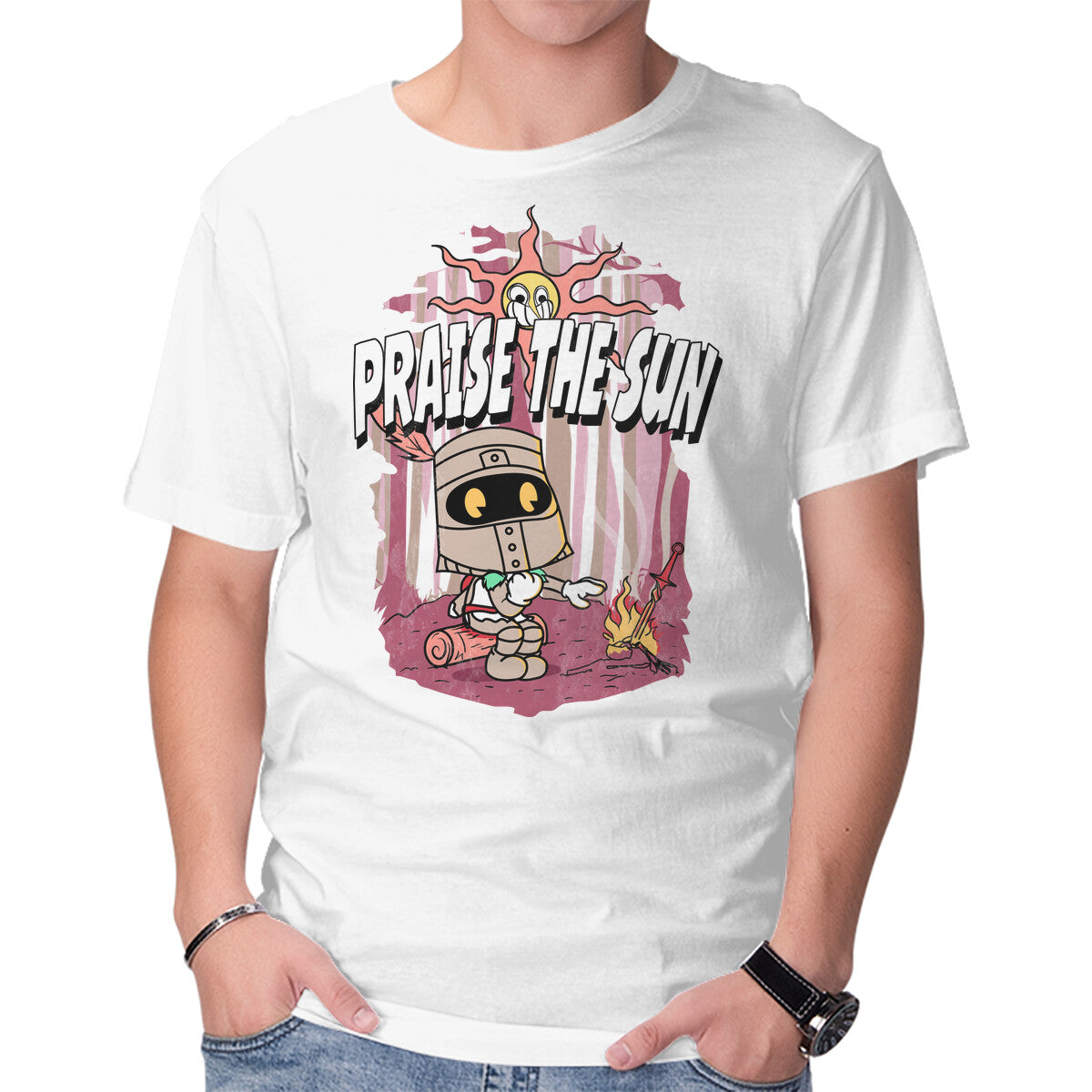 Unisex Crew Neck T-Shirt Praise The Sun Retro Graphic Short Sleeve Casual Tee XXXXL