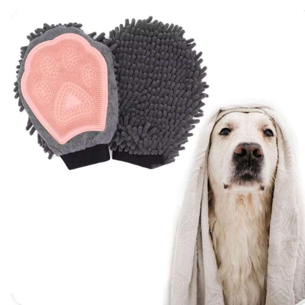 

Двусторонние перчатки для купания домашних животных, мягкие перчатки для душа для собак, перчатки для удаления шерсти у собак, для чистки розовый