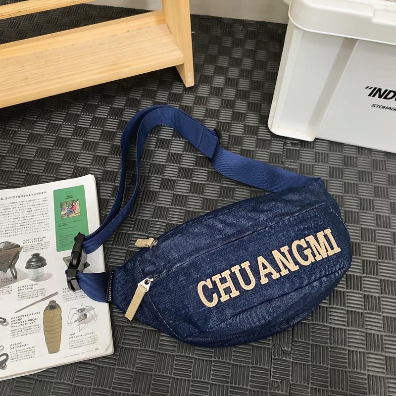 Women's Denim Chest Bag Letter Crossbody Bag Waist Bag Men's Large Capacity Sports Bag