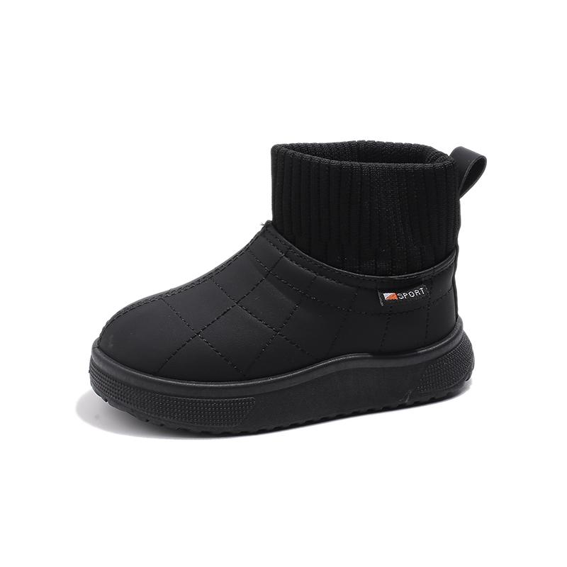 

Девочки зимние сапоги мальчики девочки зимняя хлопковая обувь детские модные кожаные сапоги нескользящие 2024 зима новый размер 26-37 33 чёрный