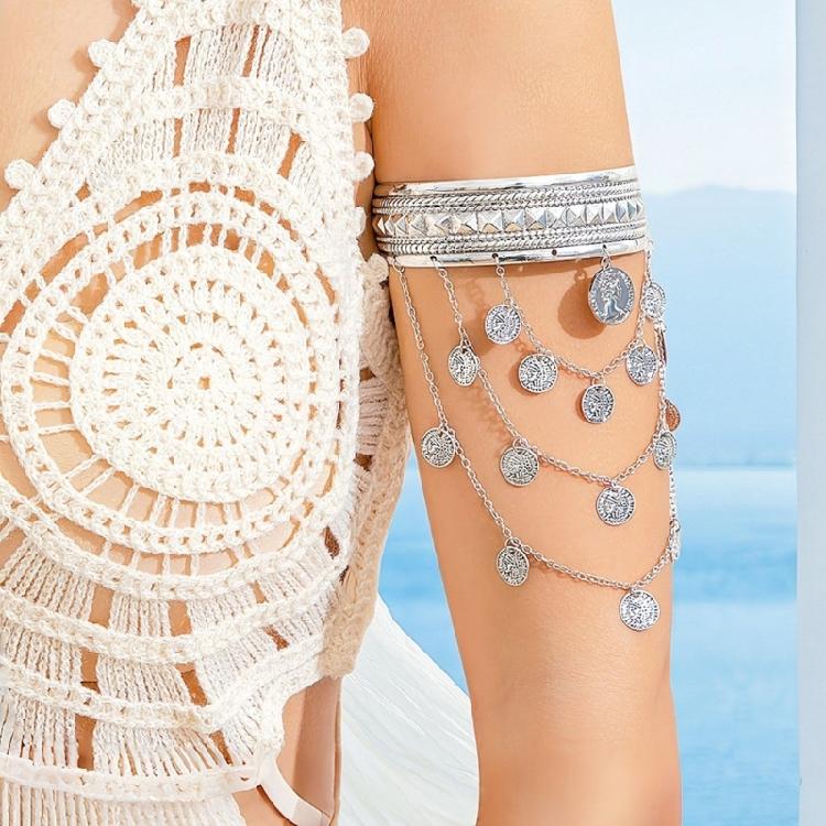 Durable Metal Coin Leaf Tassels Arm Cuffs Bracelet Gold Silver Armlet For Everyday Or Special Event