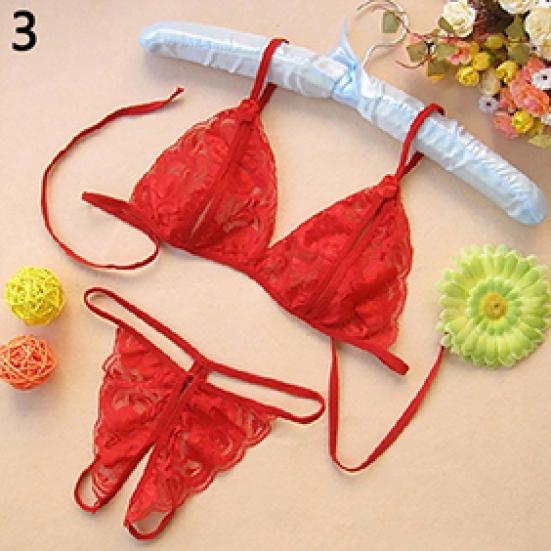 Women's Sexy Lace Open Crotch Thongs G-string Top Underwear Bra Set Sleepwear