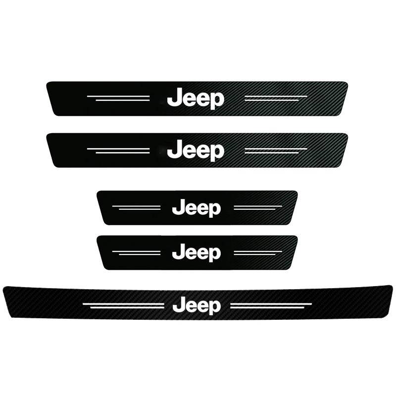 1/4/5Pcs JEEP Car Door Sill Scuff Plate Decor Carbon Fiber Stickers For Jeep Renegade Compass Grand Cherokee Wrangler Gladiator ALU1