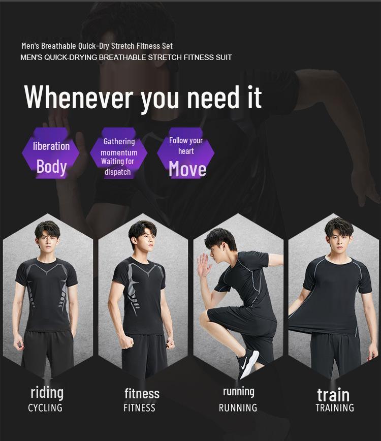Men's Plus Velvet Quick-Dry High-Elastic Training and Running Set: Autumn/Winter Warm Fitness Tights and Base Layer.