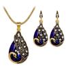 Vintage Style Teardrop Pendant Necklace and Earrings Set with Crystal Accents and Gold Tone Metal for Women Jewelry Accessories