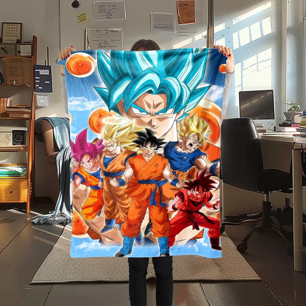 1pz Coperta in Flanella con Stampa Son Goku, Alta Qualità per Tutte le Stagioni, Decorazione per la Casa, Calore e Comfort, Perfetta per Regali di Natale