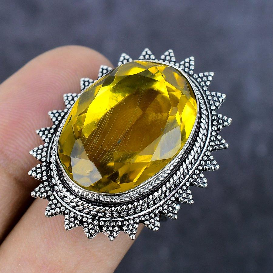 Natural Citrine Gemstone Handmade 925 Sterling Silver Jewelry Ring Size 7.5 V6i20