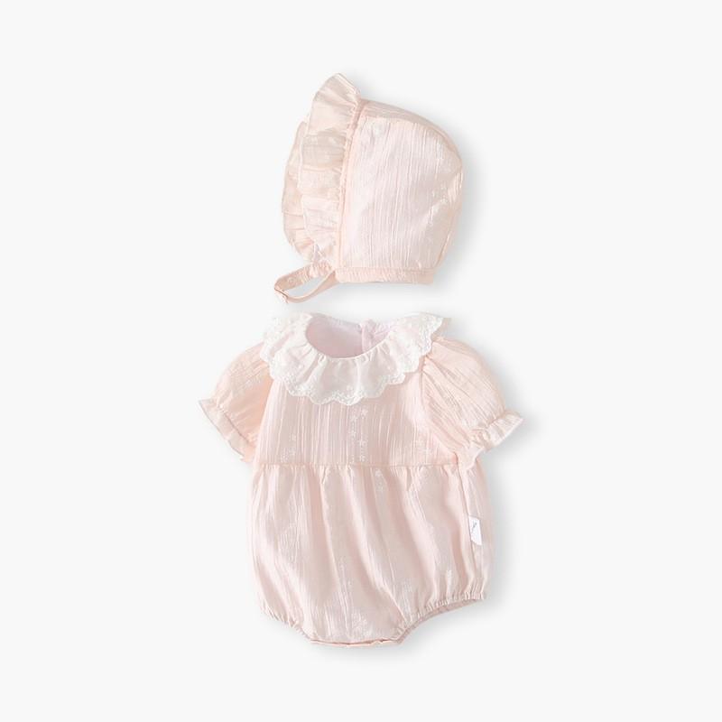 Newborn Baby Girl Romper Thin Cotton Bodysuit Short Sleeve Princess Collar Onesie