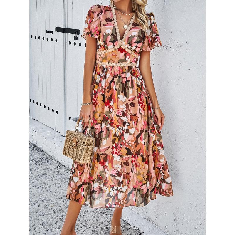 Women's Dresses Summer Foreign Trade Leisure Holiday Printed High-waisted Dresses