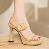 Fashion Sandals for Woman Women's Shoes Buckles Sexy Summer 2024 One Word Thick Heel Leather Footwear Open Toe High Heels Comfort Sandal