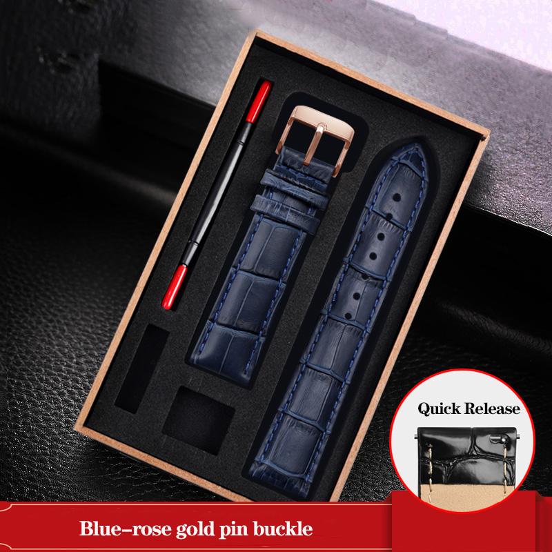 Leather Watchband Black Blue Cowhide Strap Butterfly Buckle Fits All Brands of Watches Men Women 12/14/15/16/18/19/20/22/23mm