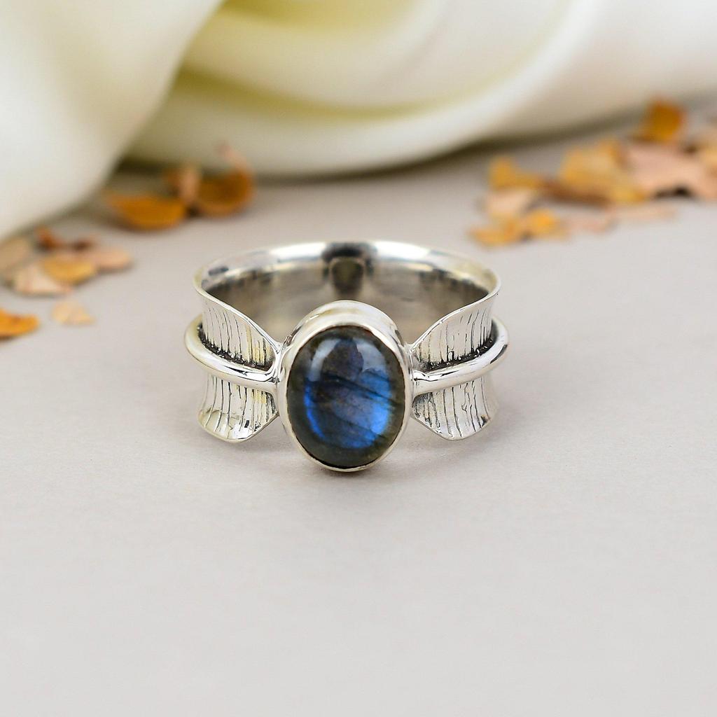 Labradorit Edelstein 925 Sterling Silber Schwarzer Mondstein Handgefertigter Schmuckring für Frauen