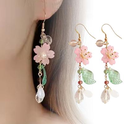 Boucles d'oreilles pour femmes, uniques, chics, assorties, longues, élégantes, décoratives, en métal, motif fleur de cerisier