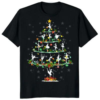 Christmas Trees Ballet Dancer Printed Girl Black T Shirt Kawaii Gymnastics Dance Lover Gift Tee Shirt Femme Custom T-shirt