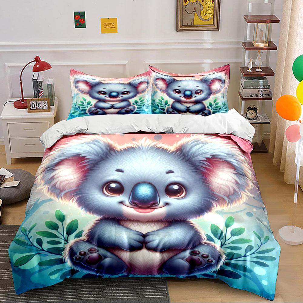 Cute Koala Leafy Bedding Set Bedding Duvet Cover Set Duvet Cover Pillowcases (1 * Duvet Cover 2 * Pillowcases, Without Duvet Insert)