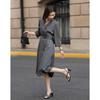 Demana Women's Shawl Collar Double-Breasted A-Line Dress