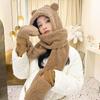 Hat Women's Bear Hat Scarf Gloves One Piece Winter Warmth Korean Style Versatile One Piece Pullover Hat