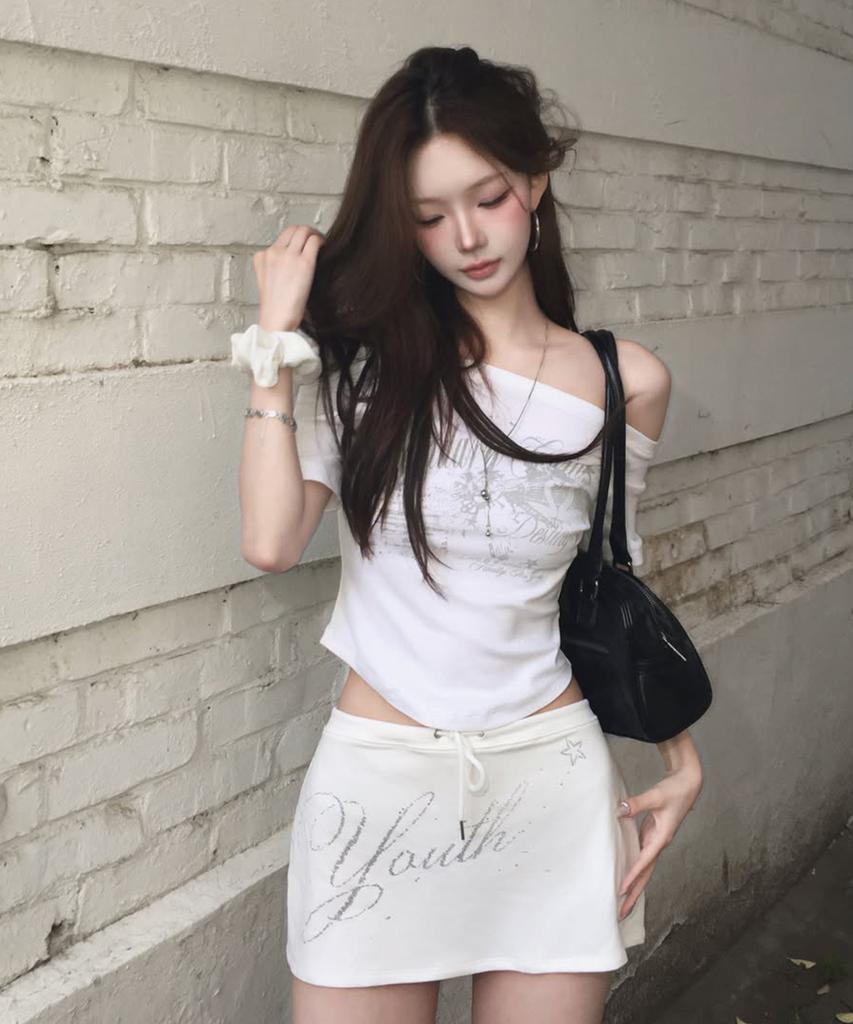 BOUNDARY Glam Off Shoulder Printed Tee-Shirts Iv_B261Msm116