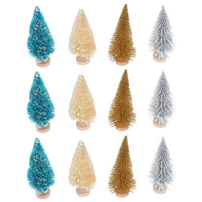 12pcs Mini Christmas 6Cm 8Cm 10Cm Multicolor Miniature Pine For Desktop Decorations Christmas Party Supplies Artificial Snow