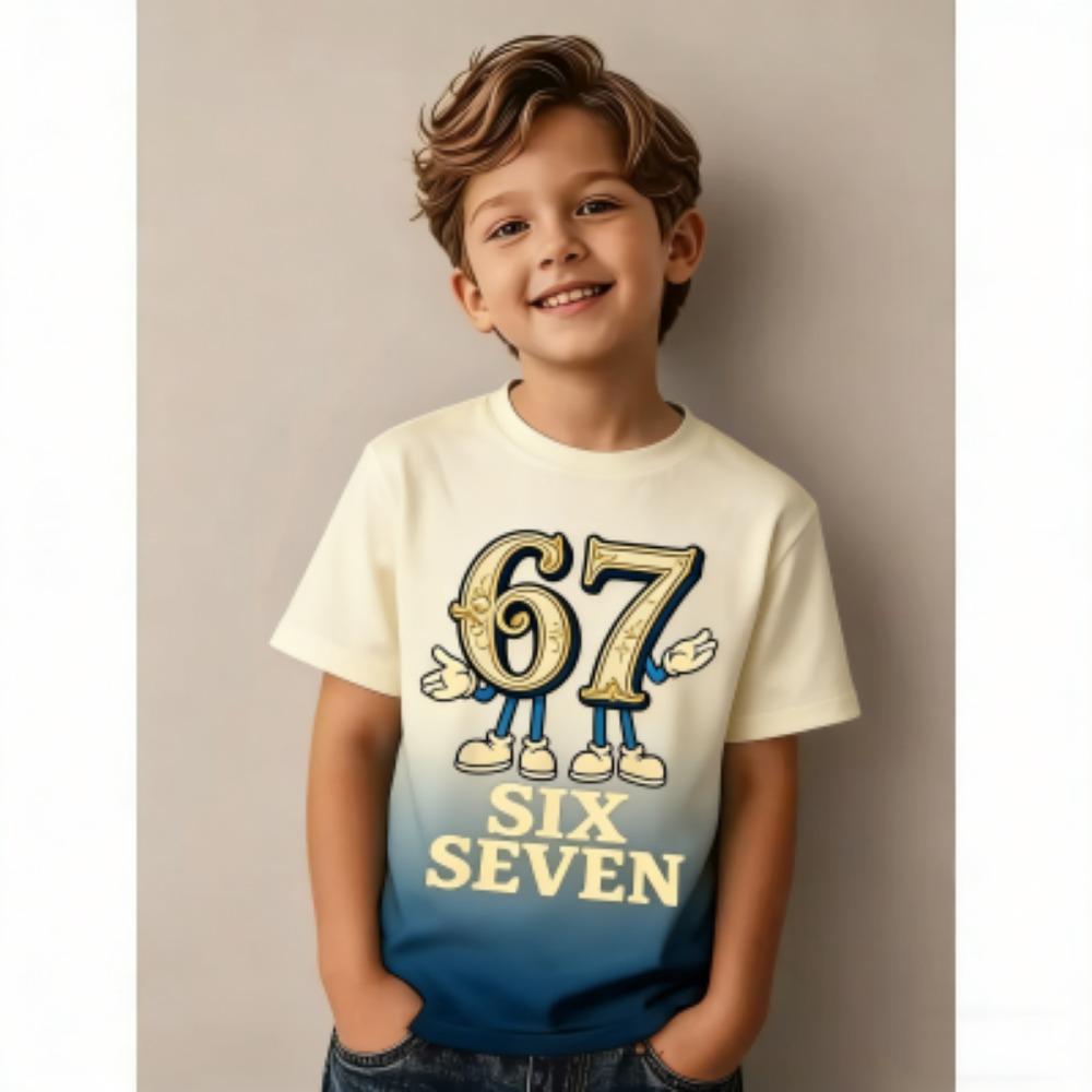 Fun Cartoon 67 Six Seven Multicolored Print Kids T-Shirts Summer Street Short-Sleeve Outdoor Casual Tops for Boy and Girl's Tees Top
