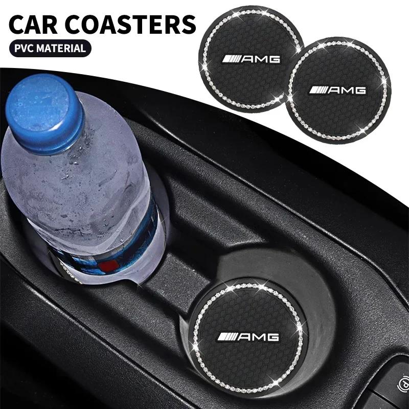 RAT2 Car Non-slip Water Cup Pad Diamond Rhinestone Bling Decoration For Mercedes Benz AMG GLC GLE GLB W205 W203 W211 W212 W213