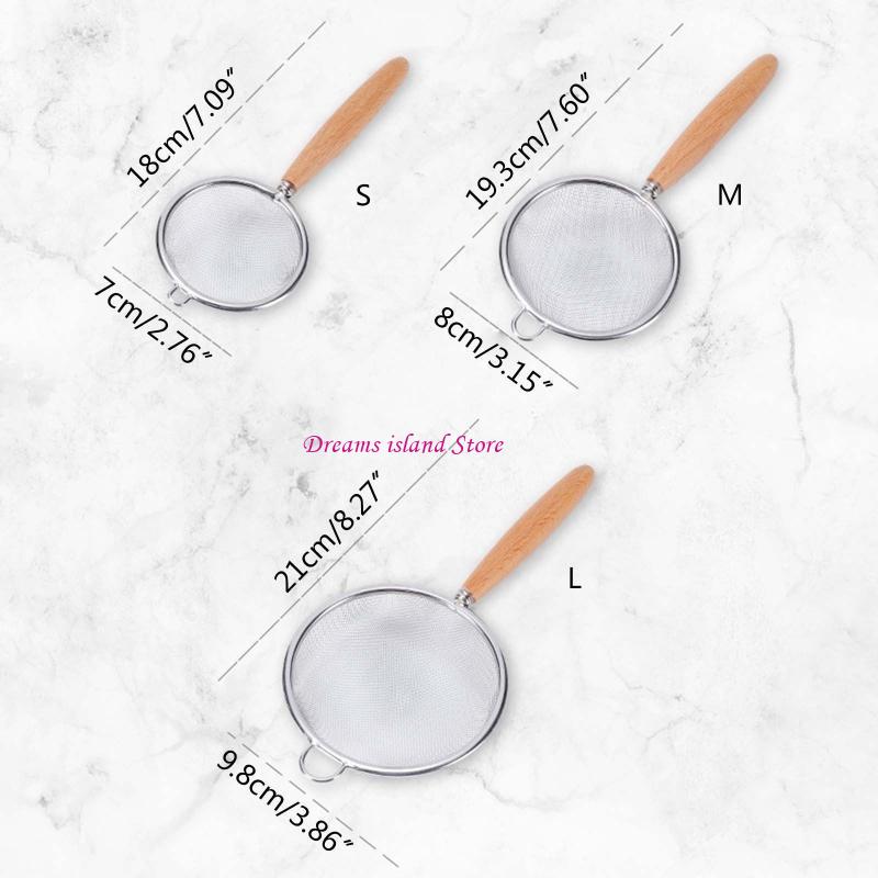 Stainless Steel Colander with Wooden Handle Hanging Ear Sieve Sifter Strainer HX6C