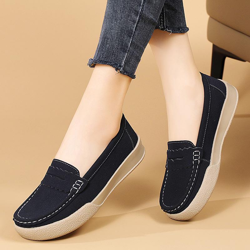 Fashionable Flat-soled Bean Shoes for Women In Spring and Summer Comfortable Black Single Shoes Beef Tendon Sole Versatile Soft Sole Mother Shoes 35