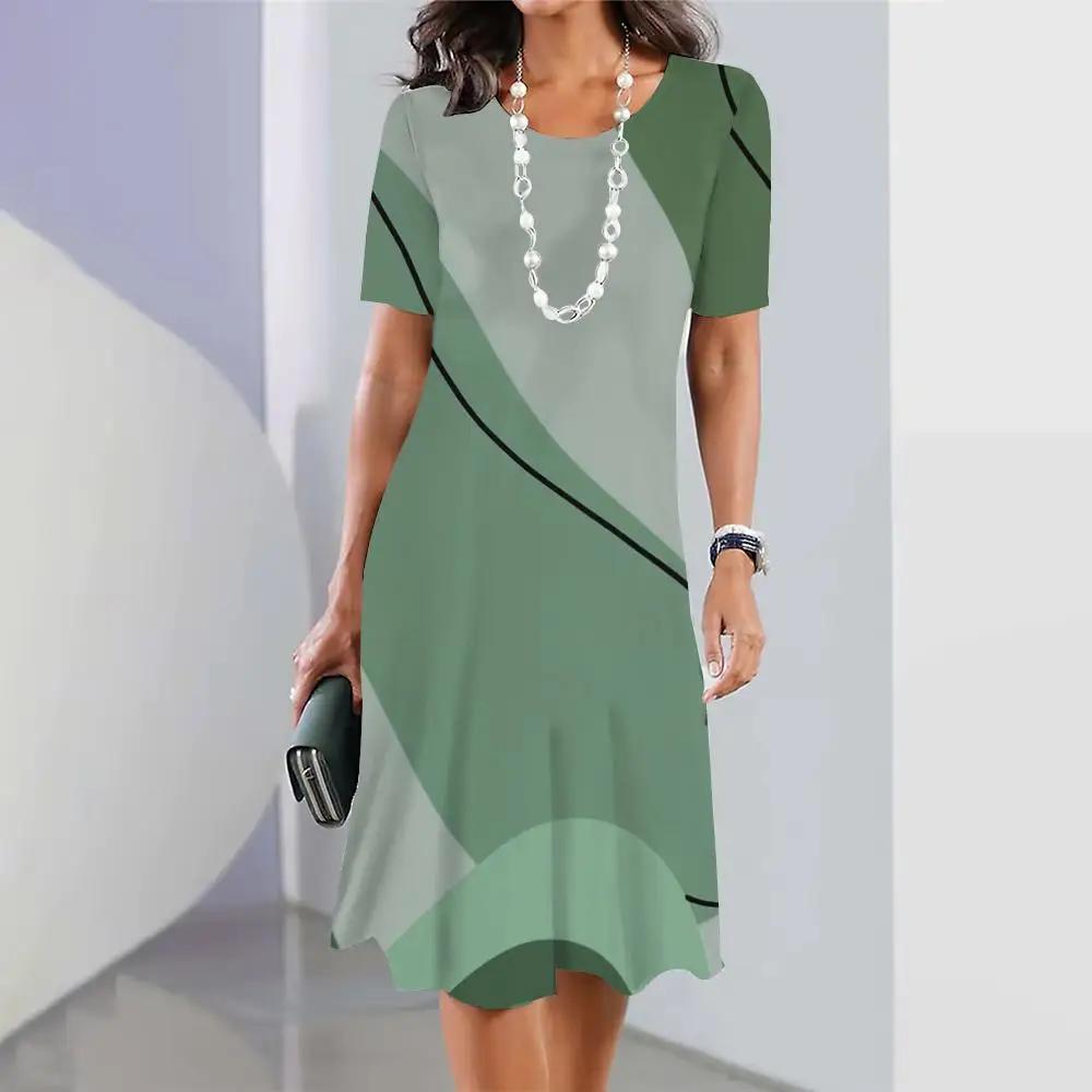 Vintage Women's Dresses Striped Printed Elegant Casual Short Sleeve Dresses 2023 Fashion Oversized Women's Dresses Y2k