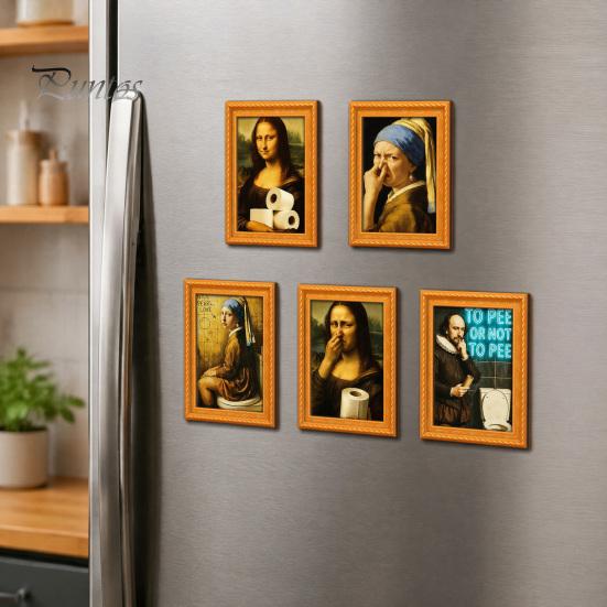 Housewarming Gifts for Art Lovers Funny Small Wooden Fridge Magnet Picture Frame, Vintage Oil Painting Pattern Soft Magnetic Display Refrigerator
