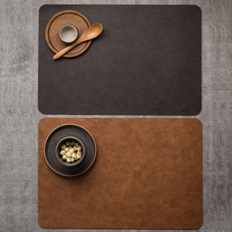 1Pcs Light Luxury Solid Leather Placemat Coffee Brown Pu Table Mat Waterproof Oilproof Heat-Insulated Plate Bowl Pad Table Decor