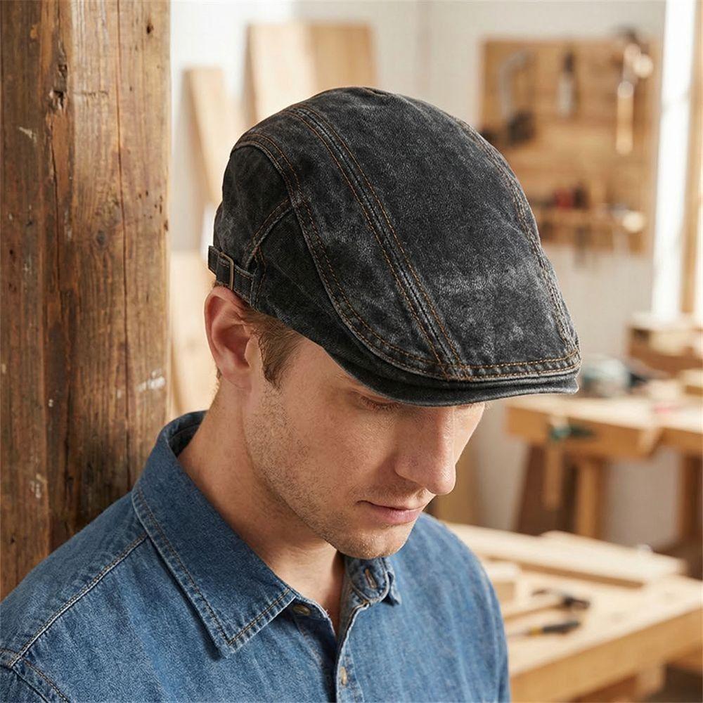Adjustable Washed Denim Newsboy Caps Retro Flat Cap New Painter Beret  Casual