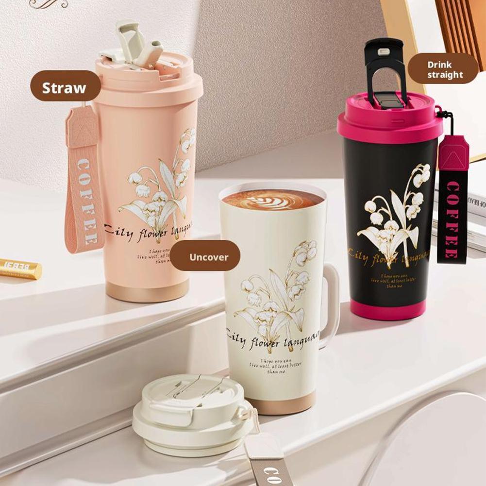 530ml Lily Of The Valley Mug Stainless Steel Kawaii Flower Thermal Tumbler Coffee Tumbler Cup Gift Water Birthday K2X2
