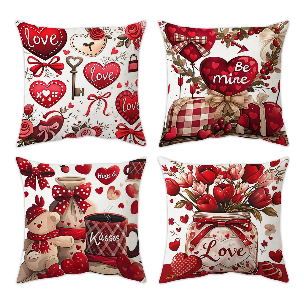 4Pcs Valentine'S Day Pillow Cover, Dwarf Couple Love Cushion Cover, Wedding Anniversary, Valentine'S Day Romantic Decoration