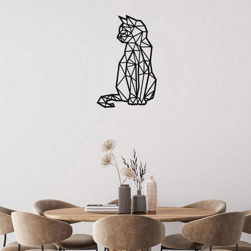 Laser Cut Geometric Wrought Iron Cat Wall Art Sculpture Home Decor