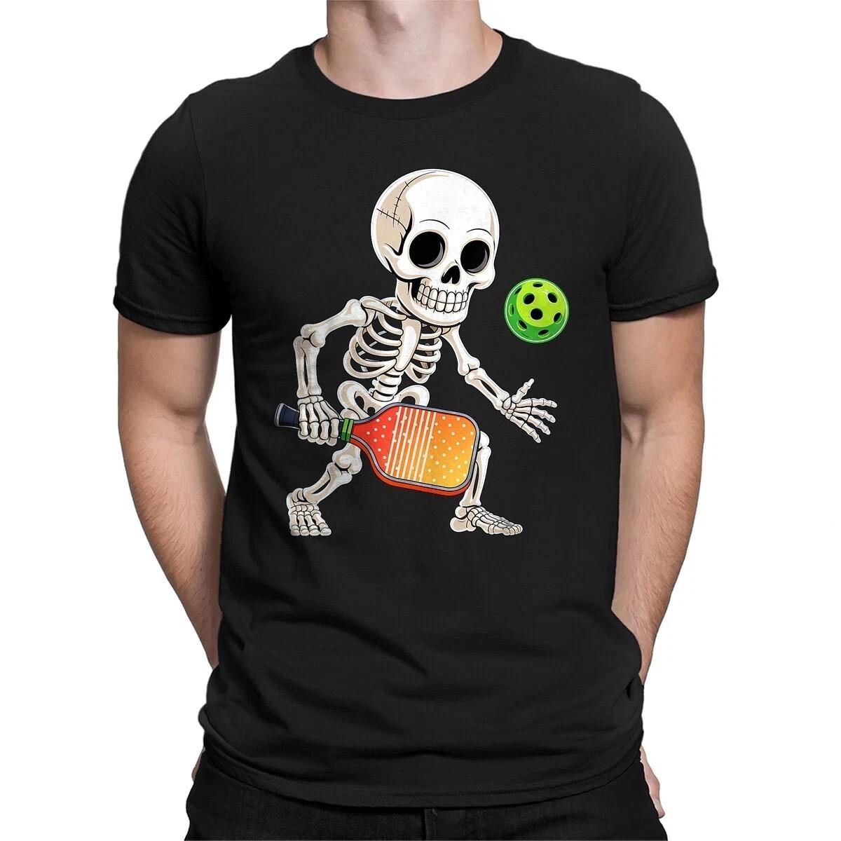 Skeleton Playing Pickleball Halloween Funny Costume Unisex T-Shirt S разноцветный