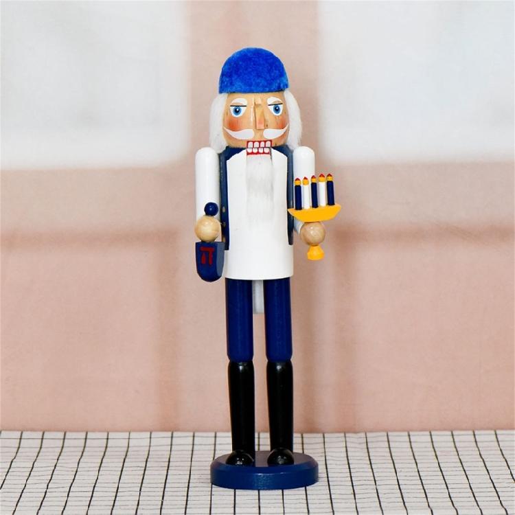 Nutcrackers Soldier with Menorah and Dreidels Wood Figurine Christmas Shelf Decors With Classical Hanukkah Design Statue