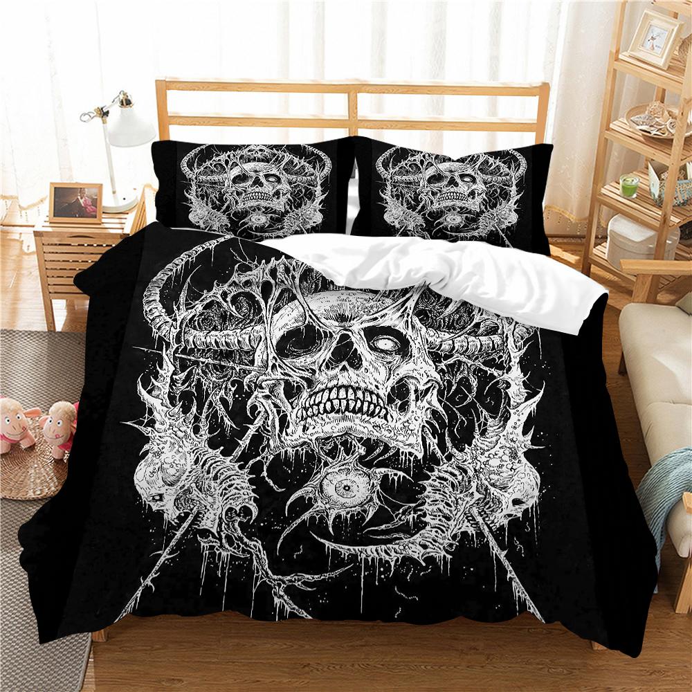 Halloween Home Bedding Set Skull Head Quilt Cover Pillow Case Home Bedding Set AU/EU/US Full Size Single/Double Bed
