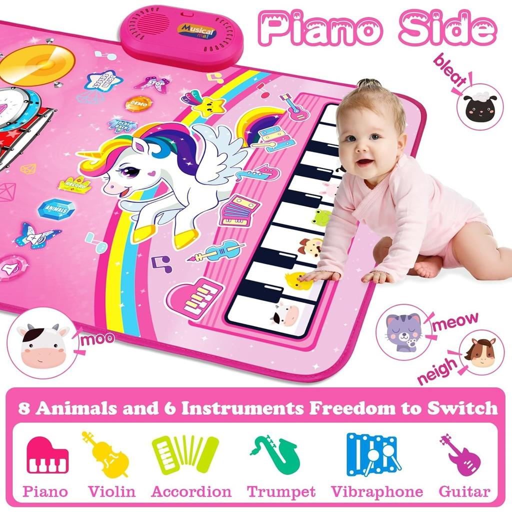 Toys for 1 Year Old Girl Gifts: Baby Music Mat Toddler Toys Piano Drum Animal Touch Unicorn Toy - Infant Musical Toy 12-18 Months Babies