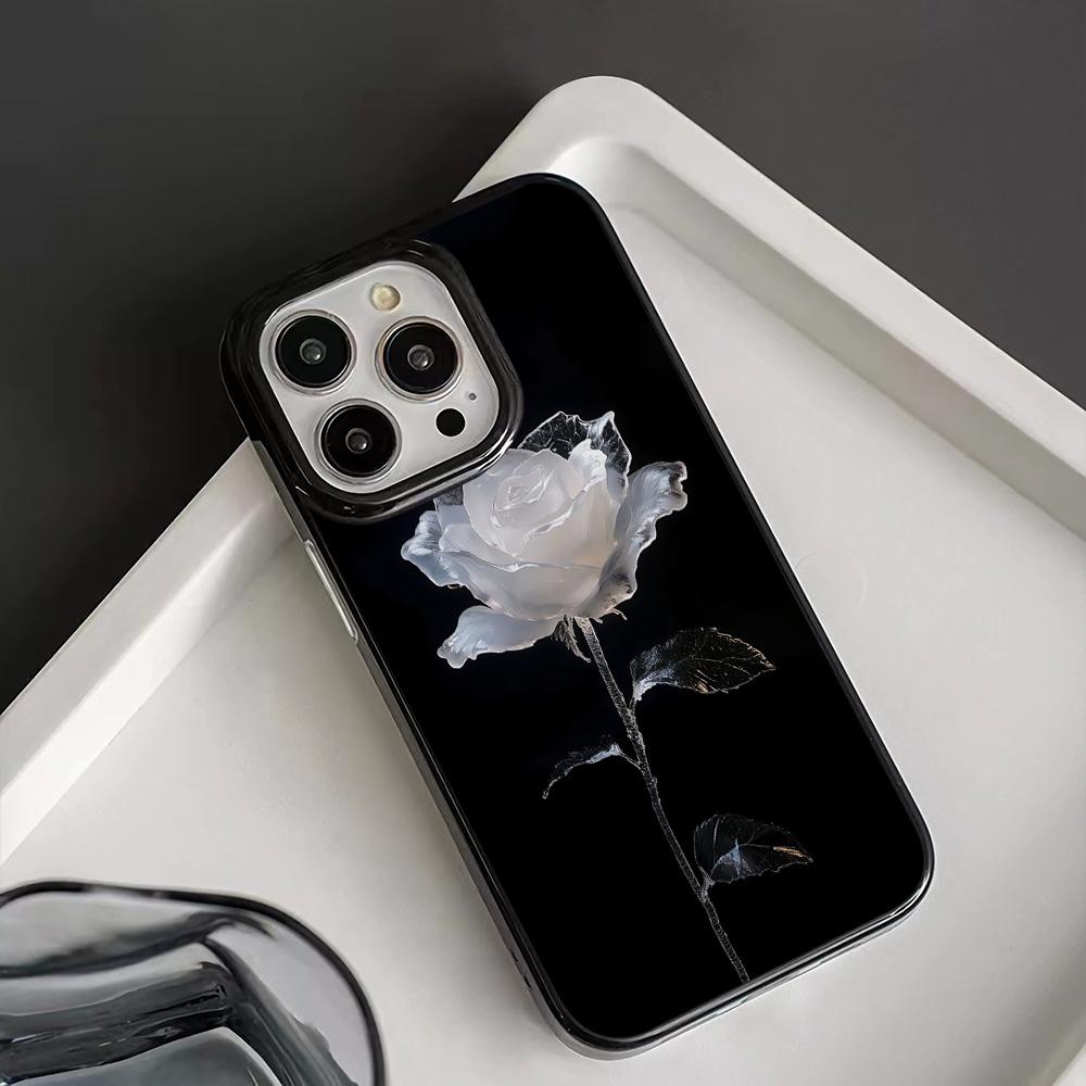 Luxury Case For Iphone 17 Pro Max White Rose Design Phone Case For IPhone 16 Plus 15 14 13 12 11 17Air Soft Black Back Cover