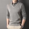 Male Autumn Knit Pullover Polo Shirts Shirt Collar Sweater Pullovers Men'S Business Casual Fashion Stripe Top Clothing
