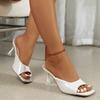 High Women's Sandals 2025 Thin Heel Summer Outdoor Slippers  Plus Size 42 Black WHite Square Toe Slippers